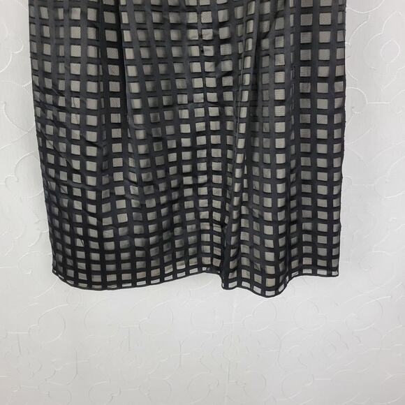 Calvin Klein Womens Dress 12 Black Checkered Sheer Sheath Sleeveless Pleated - Picture 10 of 12